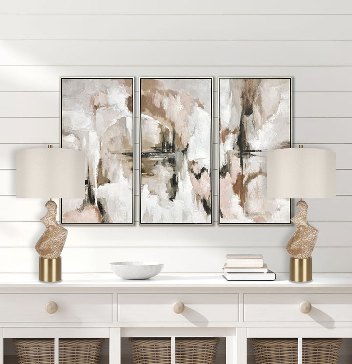 "Sculptural Serenity" Ceramic Table Lamp (Set of 2) - Stone / Soft Gold