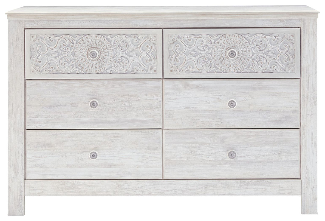 Paxberry - Whitewash - Six Drawer Dresser - Medallion Drawer Pulls