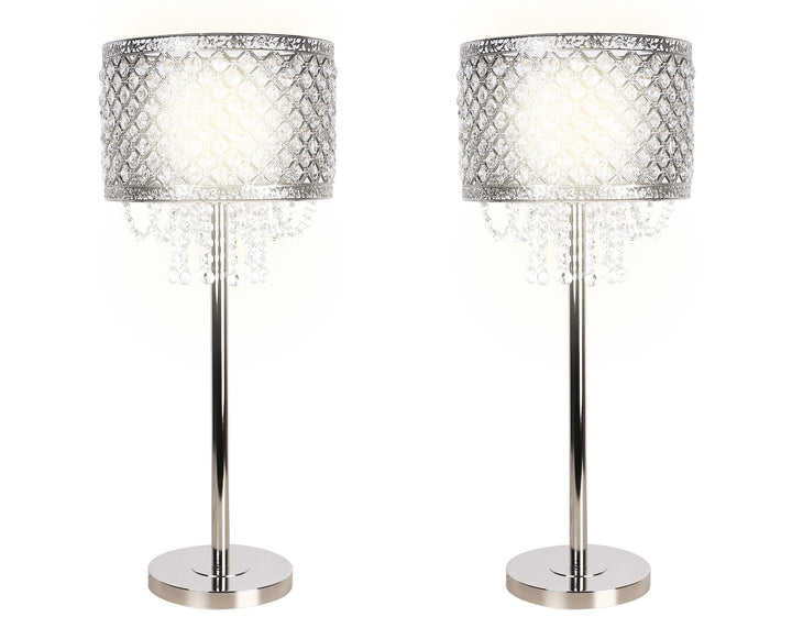 "Crystal Elegance II" Metal Table Lamp (Set of 2) - Polished Nickel / Clear Crystal