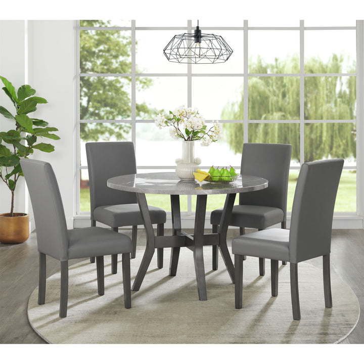 Ambridge - 5 Piece Round Dining Set With Faux Marble Top - Brushed Grey