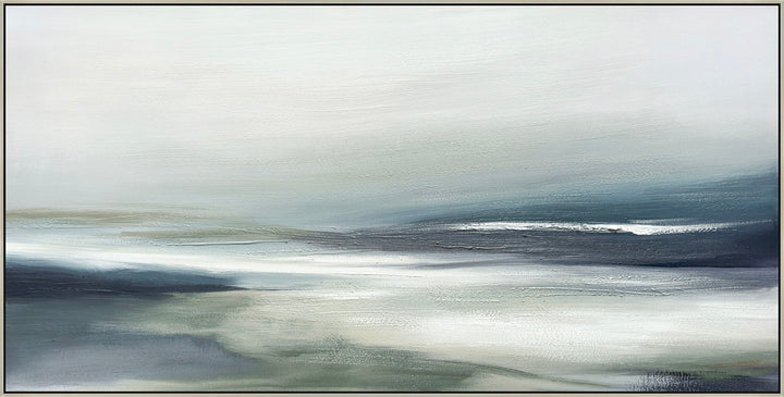 "Serene Horizon" Hand-Embellished Canvas In Frame - Blue / Gray