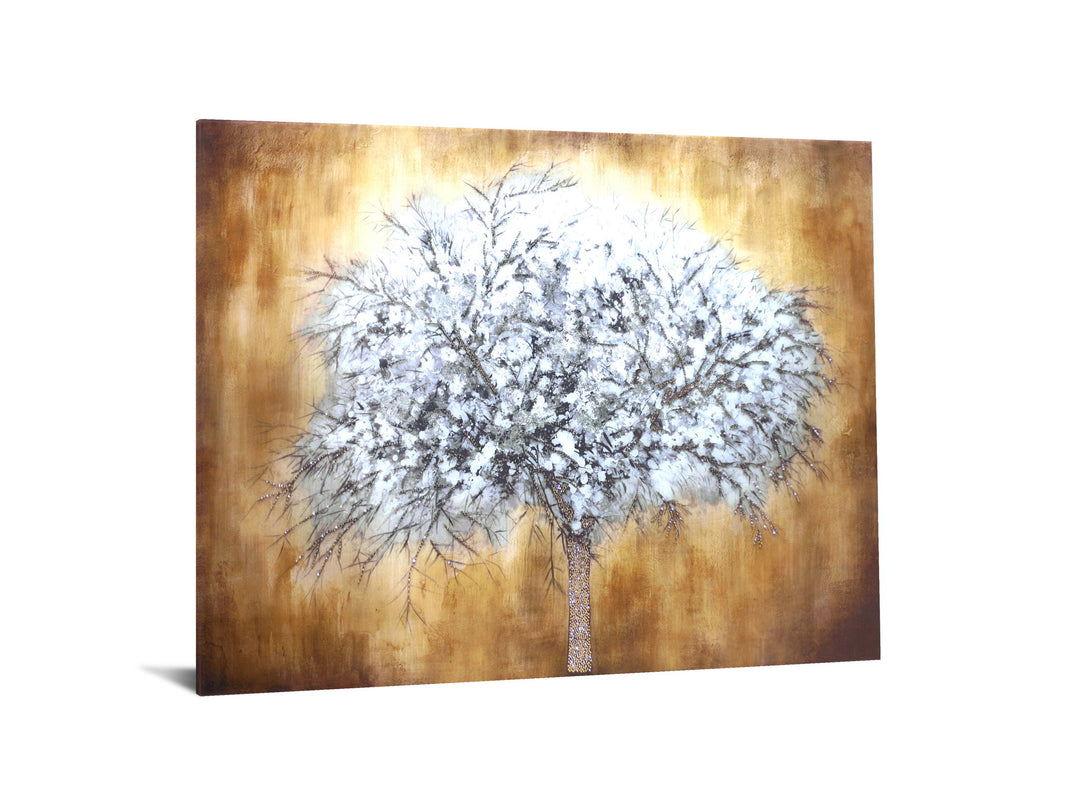 Temp Glass With Foil &amp; Rhinestones - Abstract Tree - Light Brown