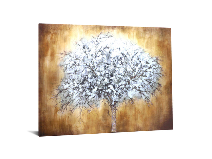 Temp Glass With Foil &amp; Rhinestones - Abstract Tree - Light Brown