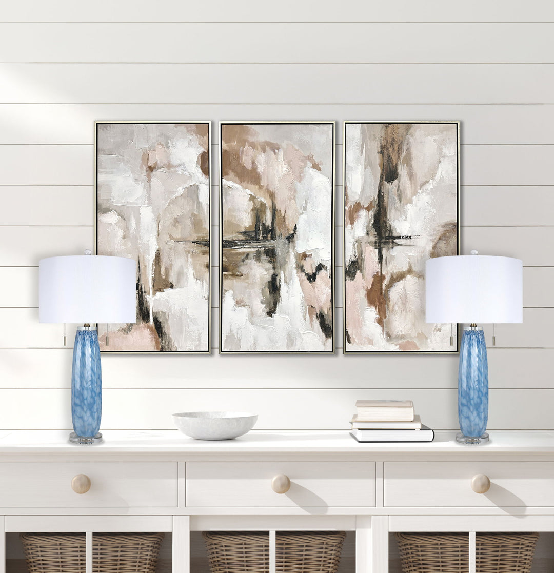 "Azure Display" Art Glass Table Lamp (Set of 2) - Blue Art Glass / Clear Crystal / Soft Gold