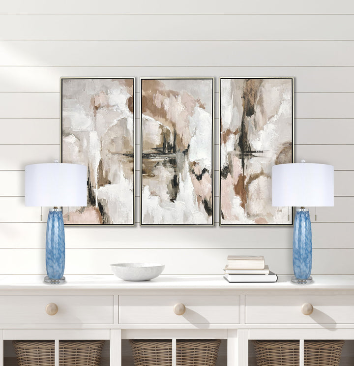"Azure Display" Art Glass Table Lamp (Set of 2) - Blue Art Glass / Clear Crystal / Soft Gold