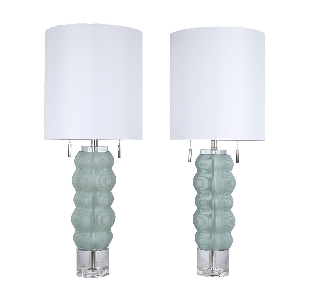 Oceanic Wave Glass &amp; Crystal Table Lamp (Set of 2) - Mist Blue / Clear Crystal