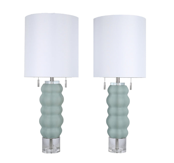 Oceanic Wave Glass &amp; Crystal Table Lamp (Set of 2) - Mist Blue / Clear Crystal