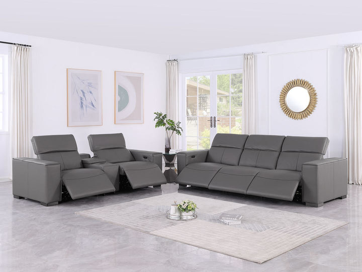 1208 - Leather Reclining Set (Sofa &amp; Loveseat With 5 Power Recliners)