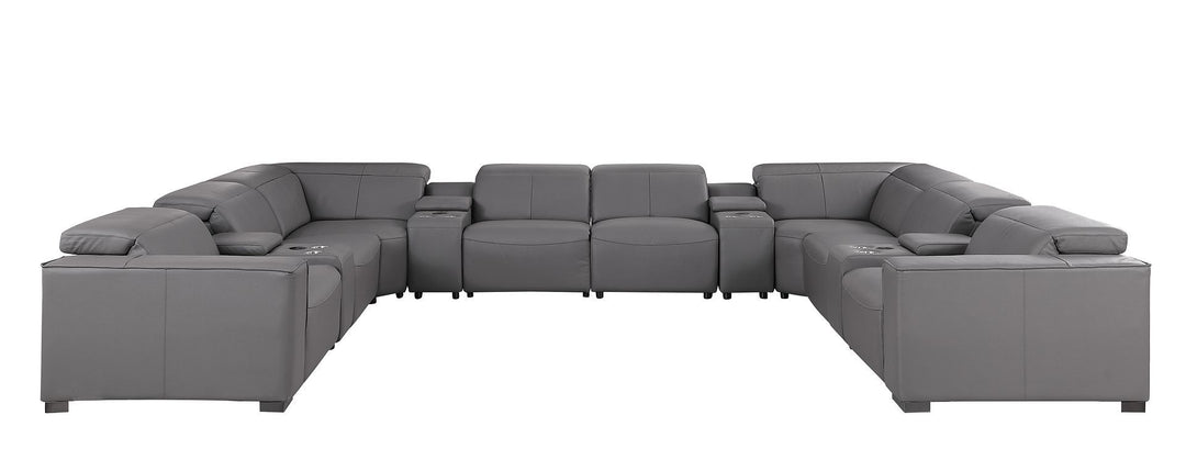 1208 - 12 Piece U Shaped Leather Sectional With 4 Power Recliners &amp; Power Headrest