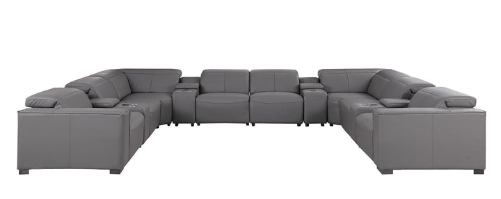 1208 - 12 Piece U Shaped Leather Sectional With 4 Power Recliners &amp; Power Headrest