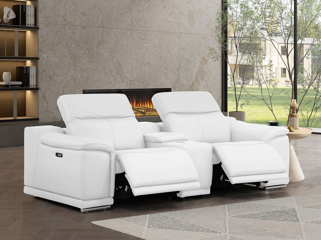 2679 - Genuine Leather Console Loveseat With Dual Power Recliners