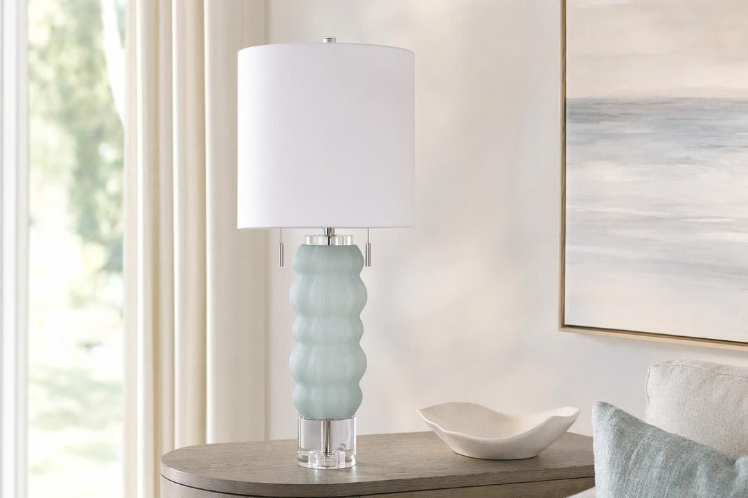 Oceanic Wave Glass &amp; Crystal Table Lamp (Set of 2) - Mist Blue / Clear Crystal