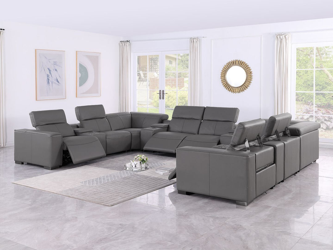 1208 - 12 Piece U Shaped Leather Sectional With 4 Power Recliners &amp; Power Headrest