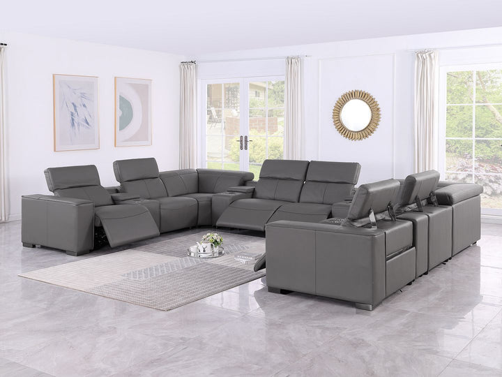 1208 - 12 Piece U Shaped Leather Sectional With 4 Power Recliners &amp; Power Headrest