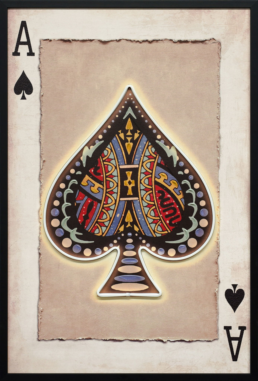 Royal Card II Hand-Embellished LED Canvas In Frame - Black / Beige