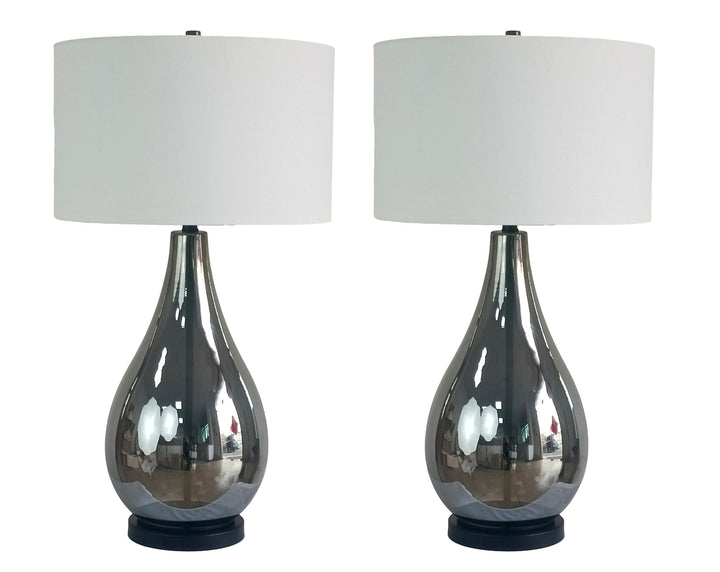 Smoke Pearl Essence Glass &amp; Metal Table Lamp (Set of 2) - Smoke Pearl / Matte Black