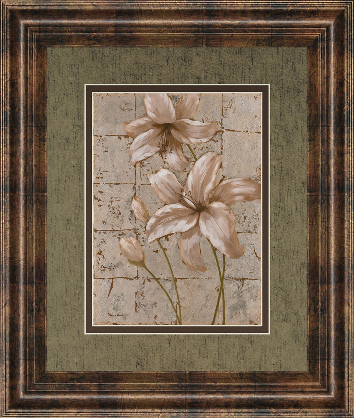 Lilies On Silver Il By Vivian Flasch - Framed Print Wall Art - White