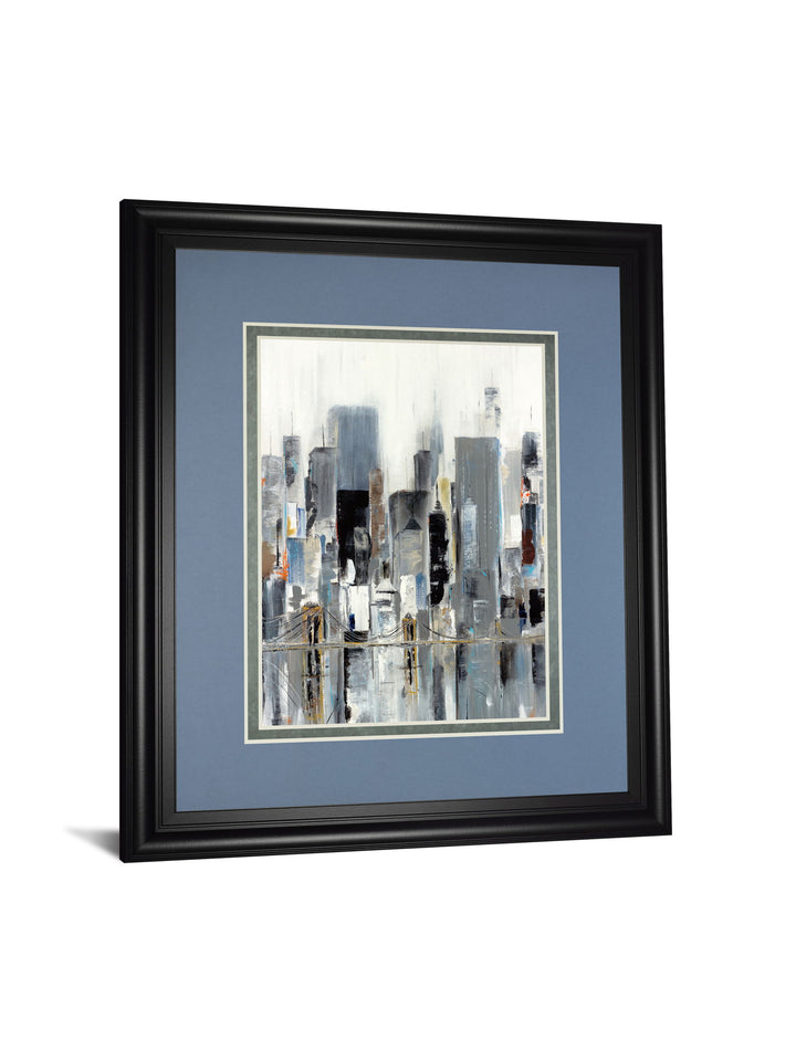 City Bridge By Aziz Kadmiri - Framed Print Wall Art - Blue