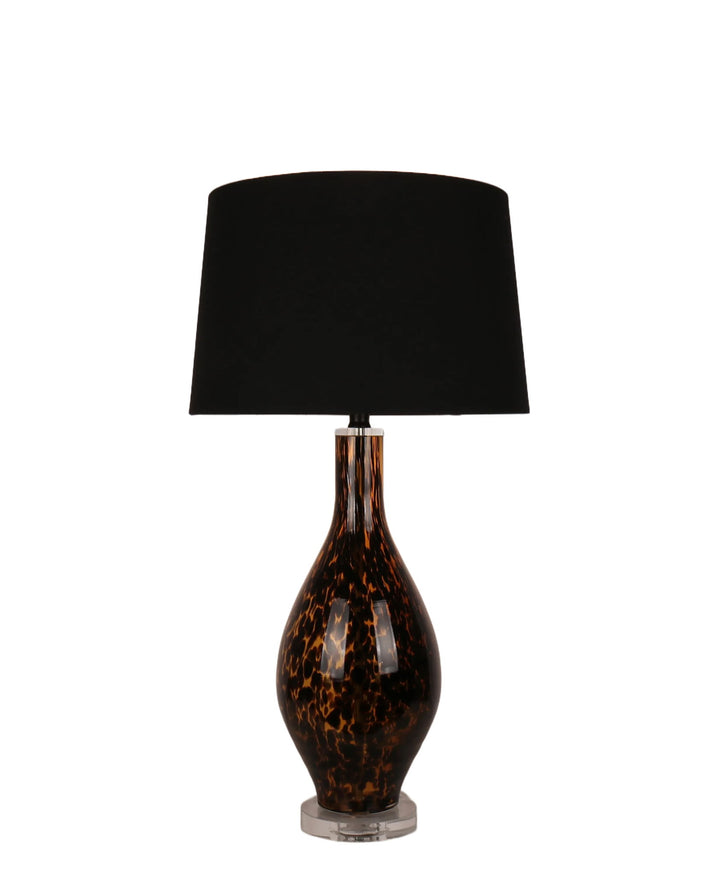 Speckled Glow Art Glass &amp; Crystal Table Lamp (Set of 2) - Black Speckled Amber Art Glass / Clear Crystal