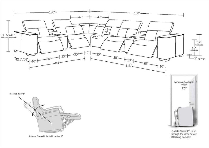 1208 - 8 Piece L Shaped Leather Sectional With 4 Power Recliners &amp; Power Headrests