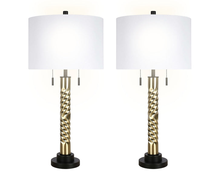 "Twist Elegance" Metal Table Lamp (Set of 2) - Matte Black / Soft Gold