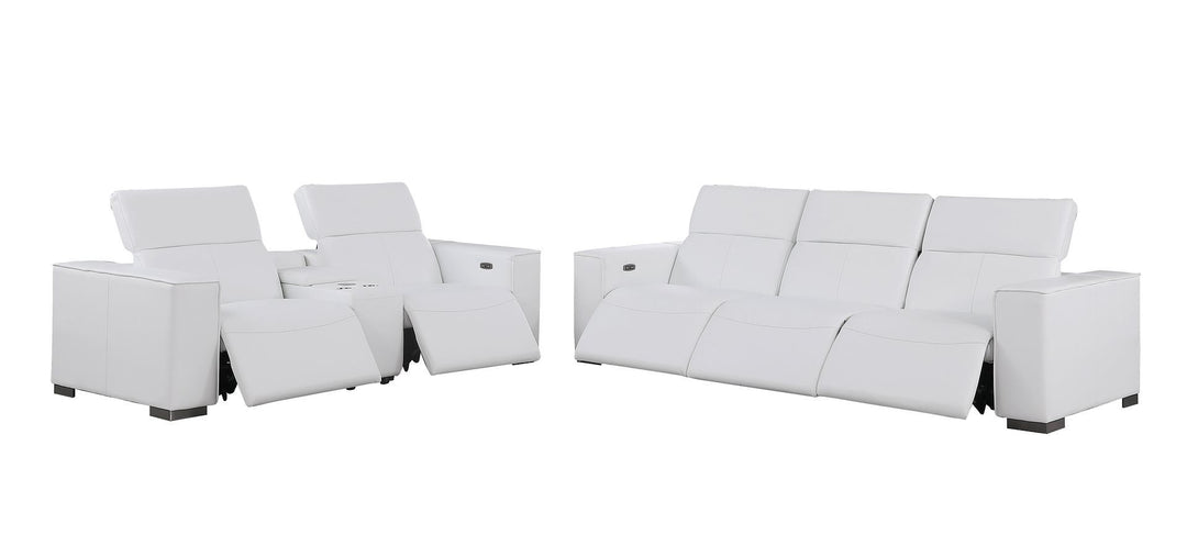 1208 - Leather Reclining Set (Sofa &amp; Loveseat With 5 Power Recliners)