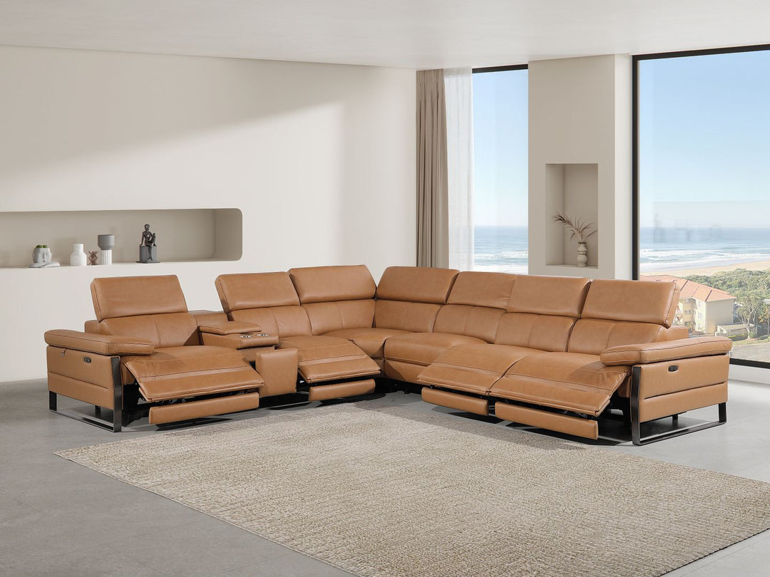 1246 - 7-Piece L-Shaped Modular Power Reclining Sectional With 4 Power Recliners And Power Headrests