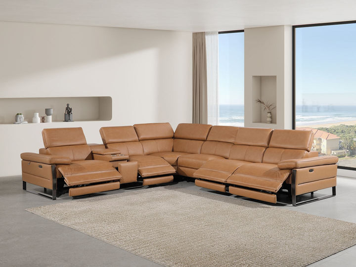 1246 - 7-Piece L-Shaped Modular Power Reclining Sectional With 4 Power Recliners And Power Headrests