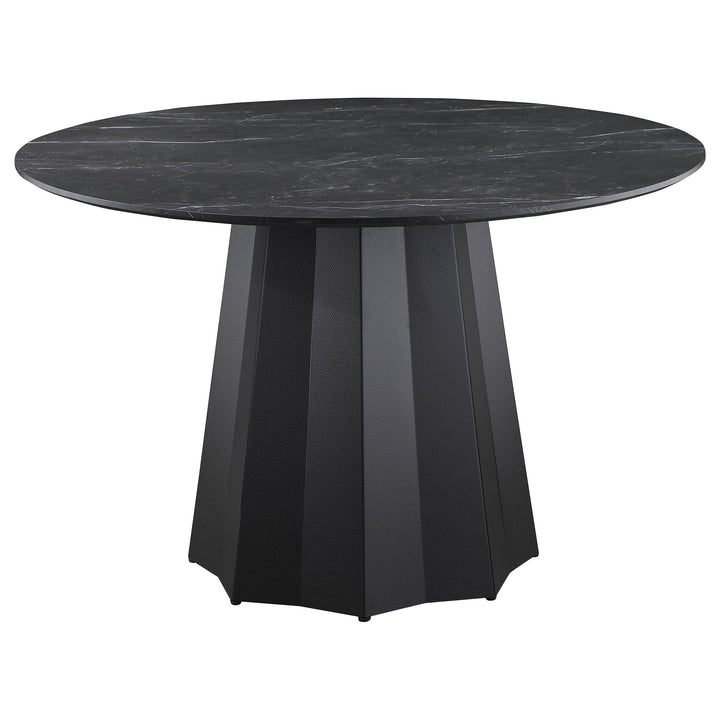 Camden - 5 Piece Round Faux Marble Top Dining Table Set - Black