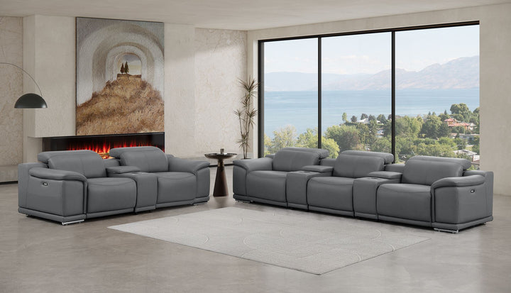 2679 - Power Reclining Sofa And Loveseat In Genuine Leather (5 Recliners With Power Headrests &amp; 3 Consoles)
