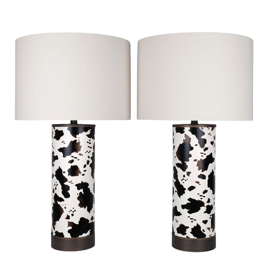 Painted Plains PU Leather &amp; Metal Table Lamp (Set of 2) - Cowhide / Oil Rubbed Bronze