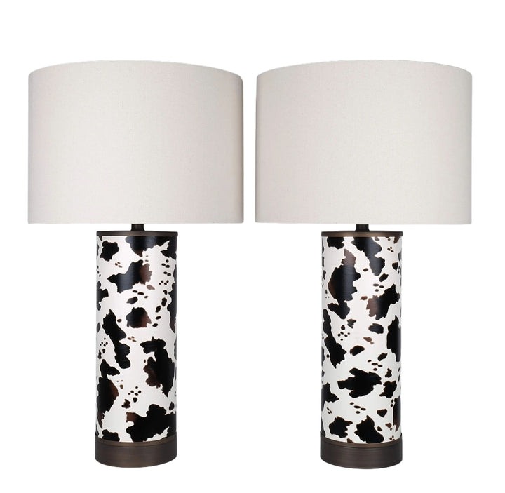Painted Plains PU Leather &amp; Metal Table Lamp (Set of 2) - Cowhide / Oil Rubbed Bronze
