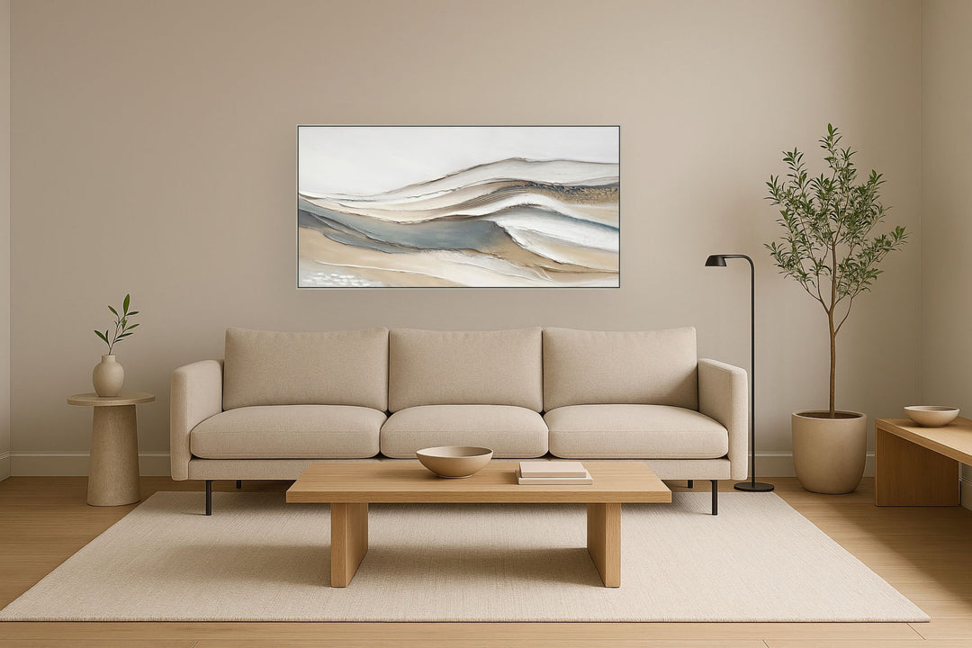 "Calming Flow" Hand-Embellished Canvas In Frame - Earth Tones / Blues