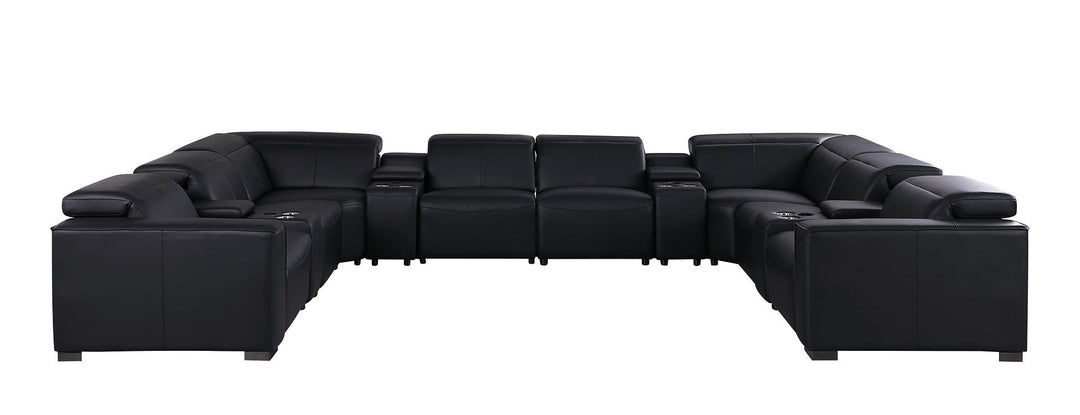1208 - 12 Piece U Shaped Leather Sectional With 4 Power Recliners &amp; Power Headrest
