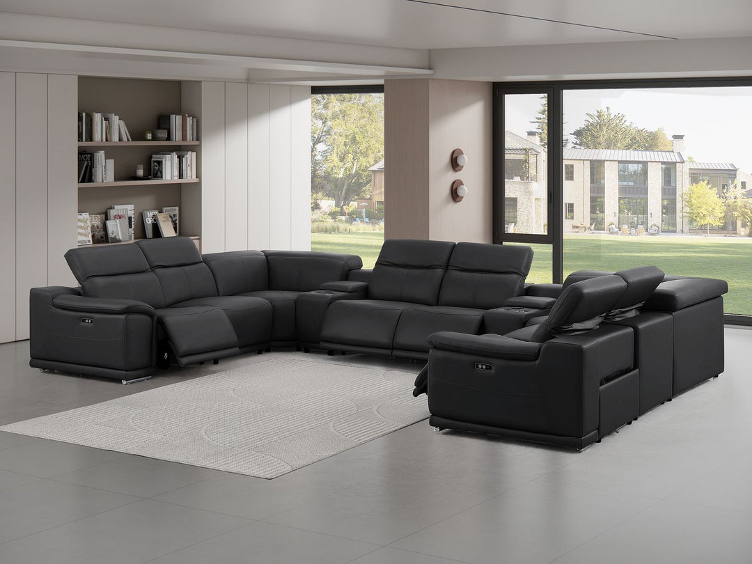 2679 - 10-Piece U-Shaped Power Reclining Sectional In Genuine Leather (4 Recliners) - Dark Gray