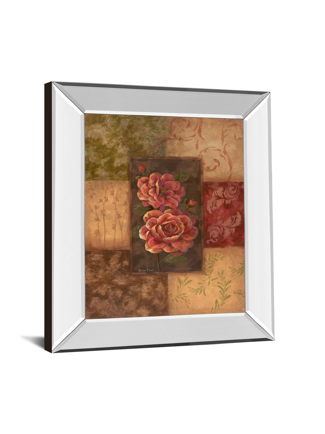 Camellias On Chocolate By Vivian Flasch - Mirror Framed Print Wall Art - Red