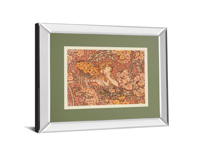 Redhead Among Flowers By Alphonse Mucha - Mirror Framed Print Wall Art - Pink