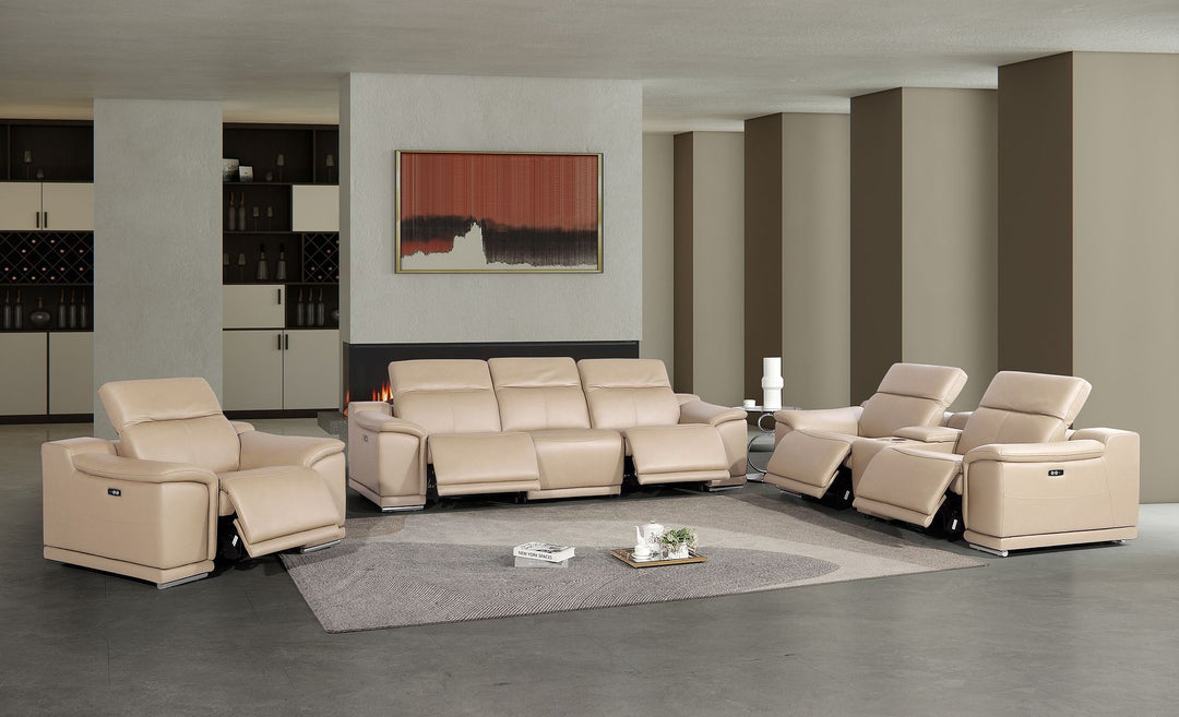 2679 - Power Reclining Sofa, Console Loveseat &amp; Chair Set In Genuine Leather (5 Recliners)