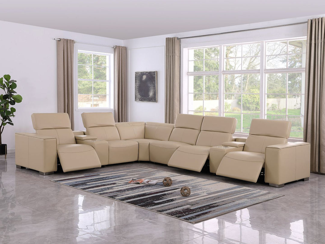 1208 - 8 Piece L Shaped Leather Sectional With 3 Power Recliners &amp; Power Headrests