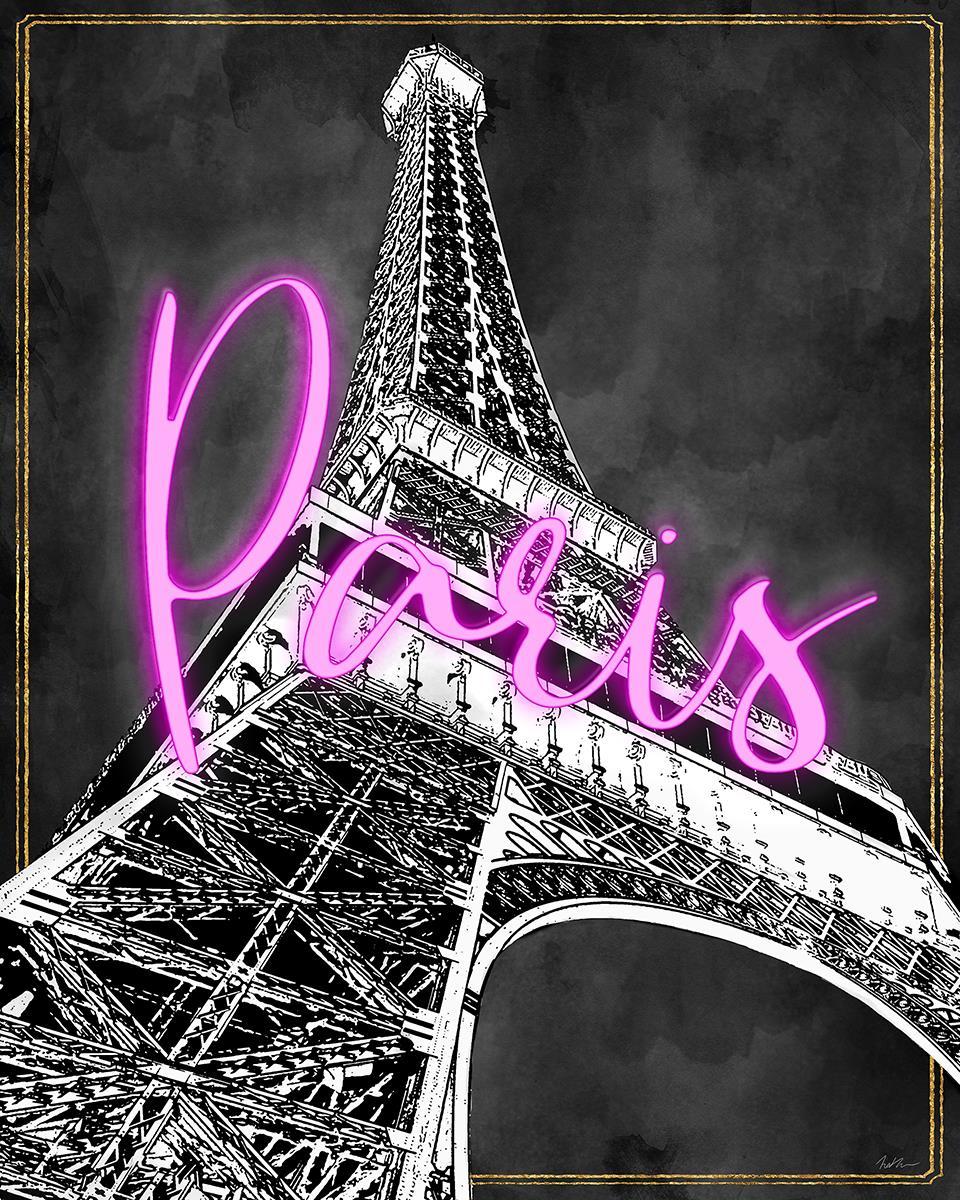 Neon Nights In Paris By Natalie Carpentieri (Framed) (Small) - Dark Gray