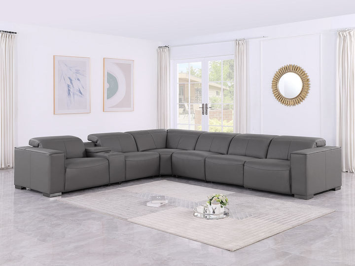 1208 - 7 Piece L-Shaped Leather Reclining Sectional With 4 Power Recliners