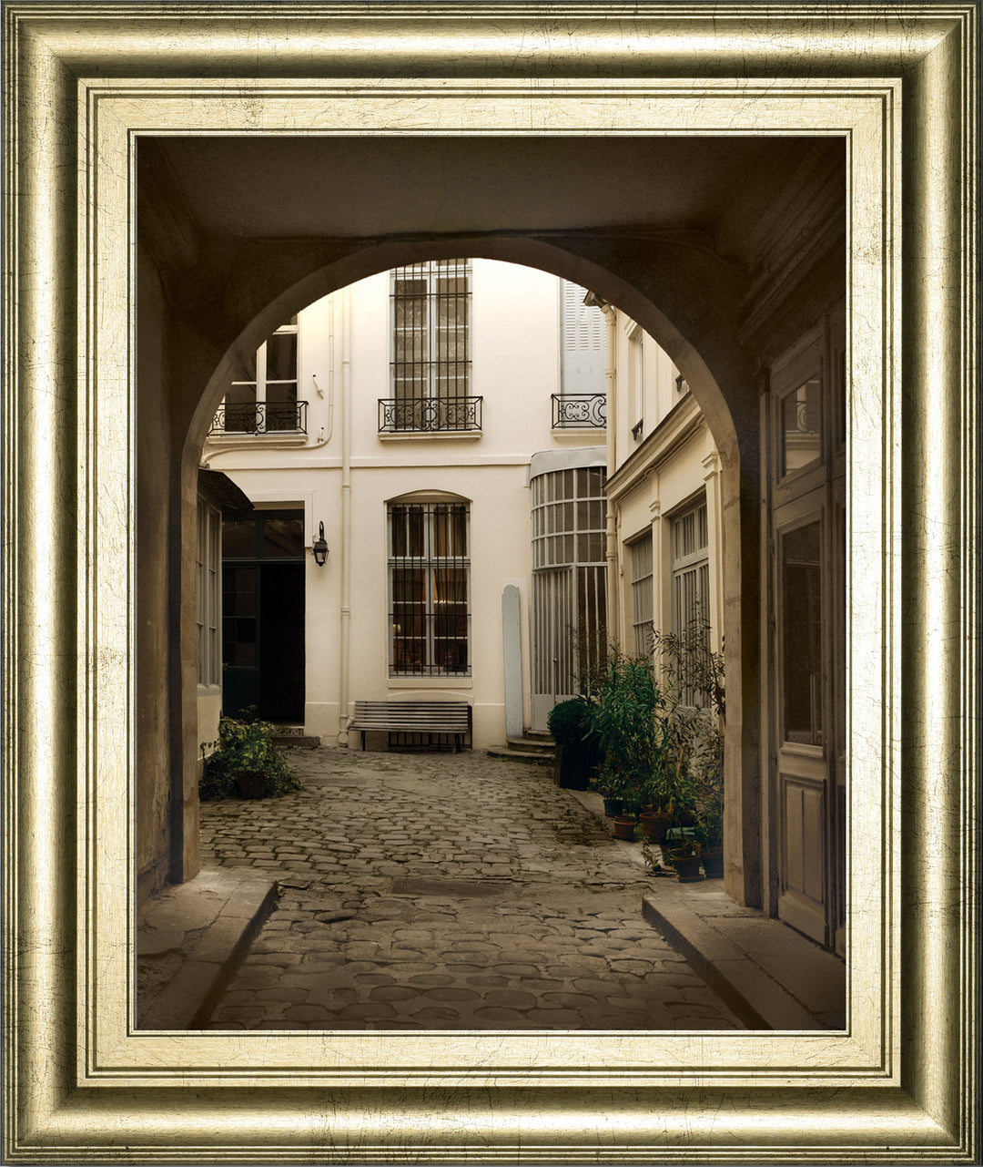 Marais Courtyard By Milla White - Framed Print Wall Art - Black