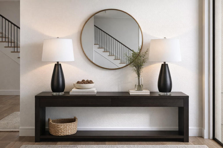 Obsidian Drift Concrete &amp; Crystal Table Lamp (Set of 2) - Black Grain Concrete / Clear Crystal