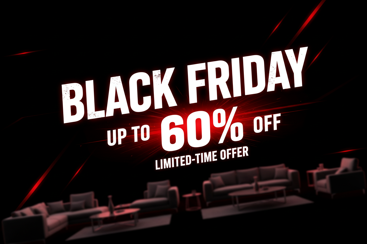 Change theme to black and red, need to look urgent to grab attention. Let the furniture be something in the background, blurred out so it doesn't take the attention