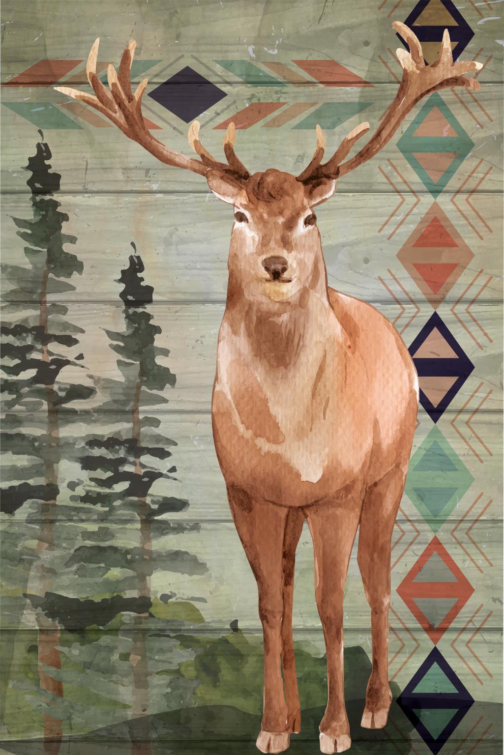 Framed Small - Elk By Nd Art - Green