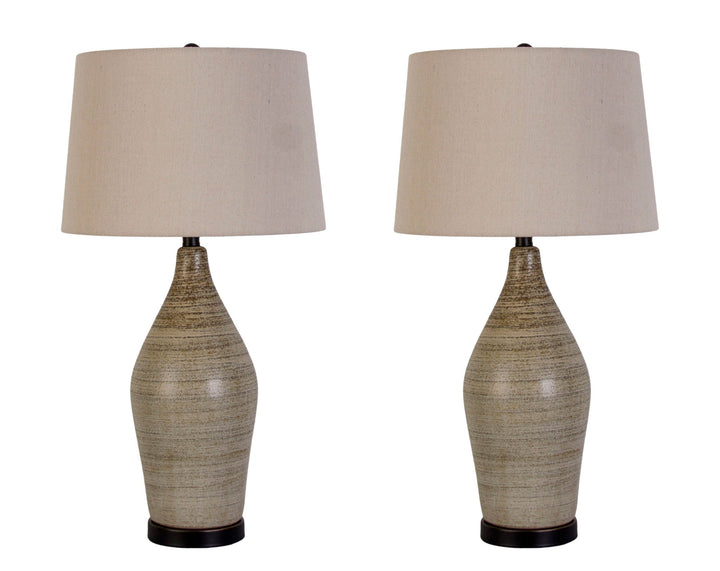 "Serene Stone" Ceramic Table Lamp (Set of 2) - Natural Finishes/Matte Black