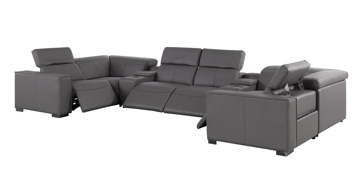1208 - 8 Piece U Shaped Leather Sectional With 4 Power Recliners &amp; Power Headrests