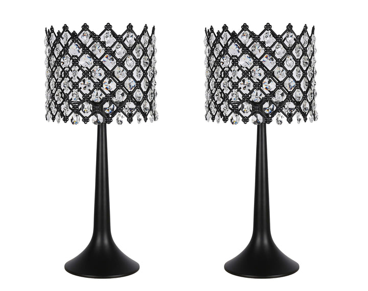 "Crystal Lattice Radiance" Metal And Crystal Table Lamp (Set of 2) - Matt Black / Clear Crystal