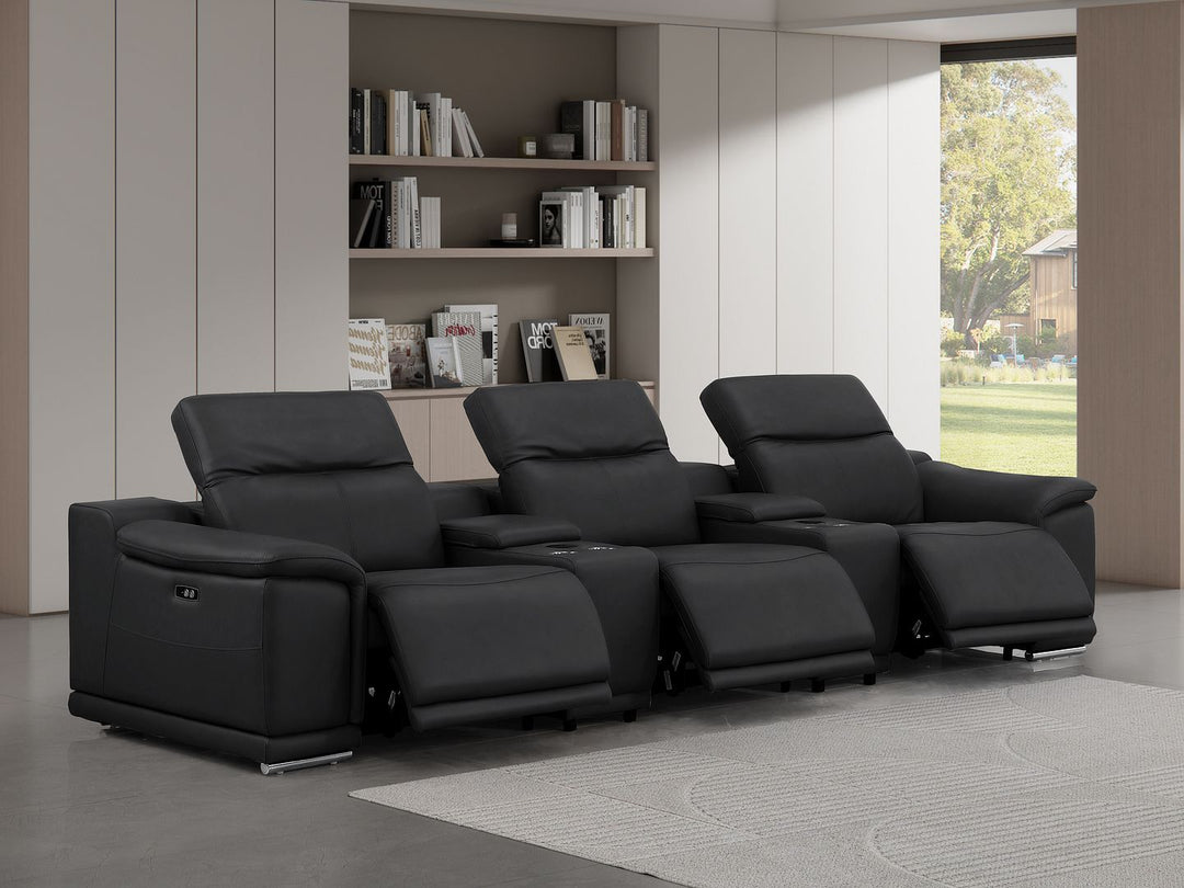 2679 - Genuine Leather Sofa With 3 Power Recliners &amp; Dual Storage Consoles