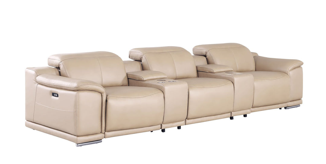 2679 - Genuine Leather Sofa With 3 Power Recliners &amp; Dual Storage Consoles